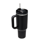 Black 1200ML insulated travel tumbler with handle and straw