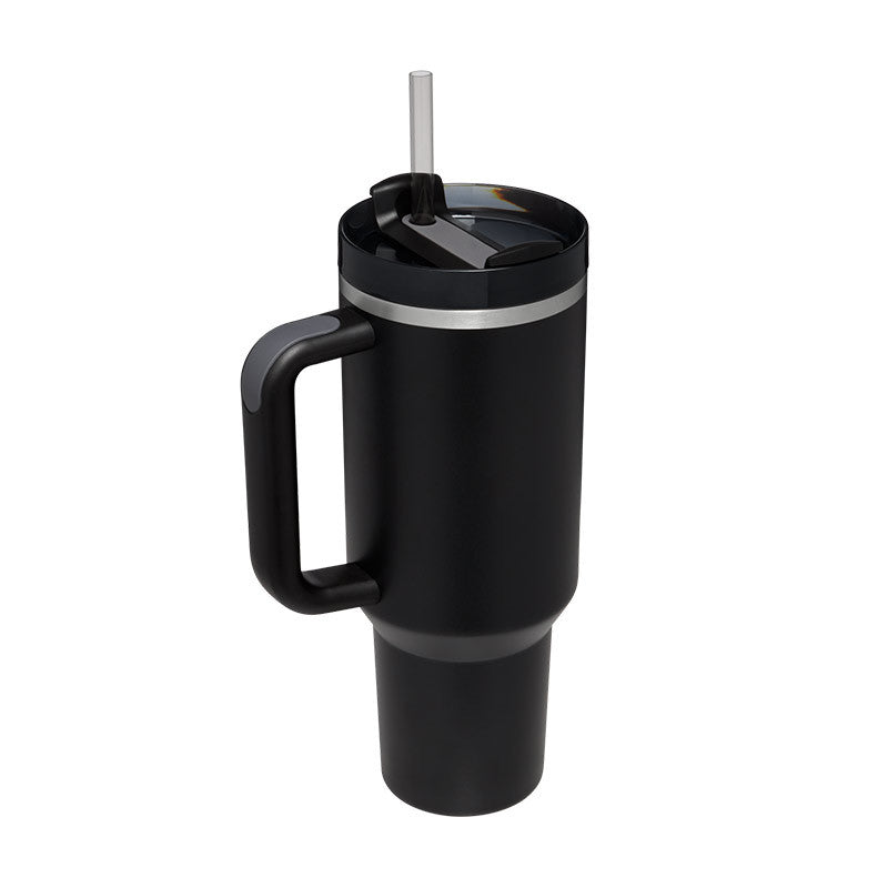 Black 1200ML insulated travel tumbler with handle and straw
