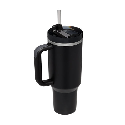 Black 1200ML insulated travel tumbler with handle and straw