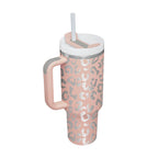 Pearl Leopard insulated stainless steel tumbler with straw