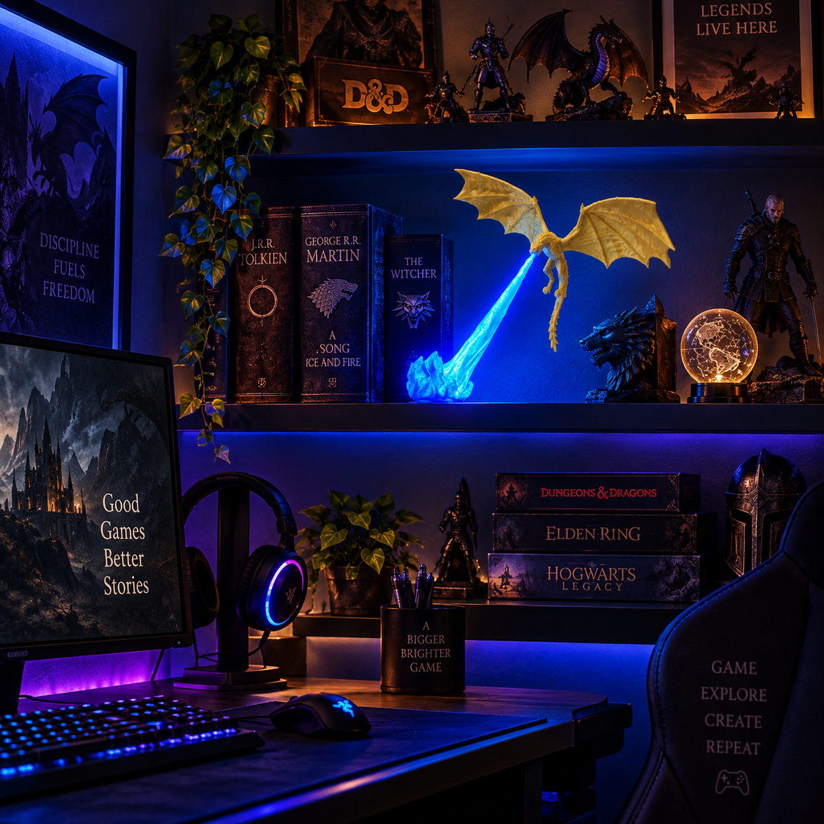Fire Breathing Dragon Bookshelf Light – 3D Printed Halloween Decor