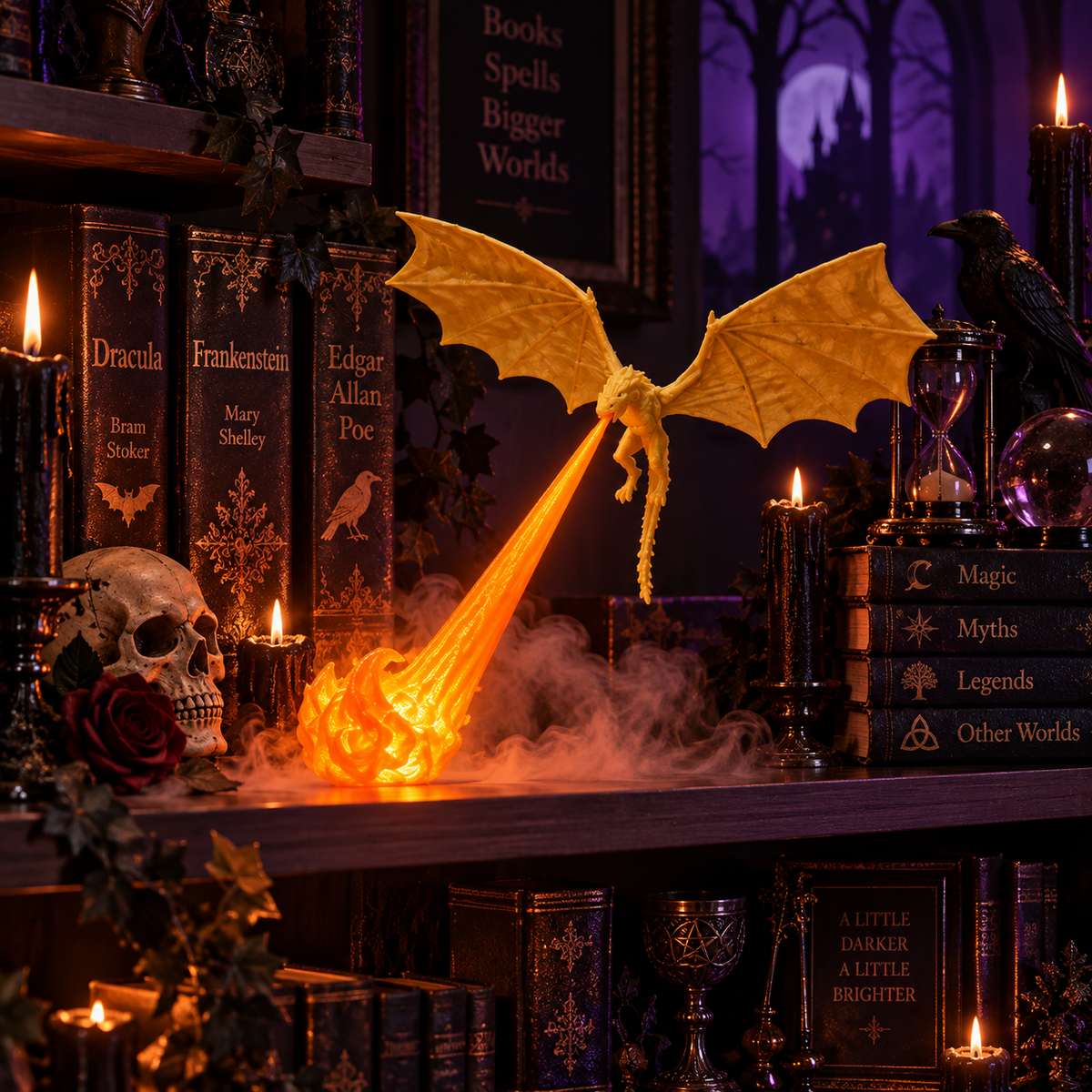 Fire Breathing Dragon Bookshelf Light – 3D Printed Halloween Decor