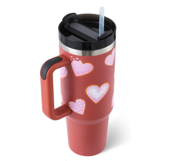40oz Insulated Stainless Steel Tumbler with Handle & Straw – Leakproof Travel Cup