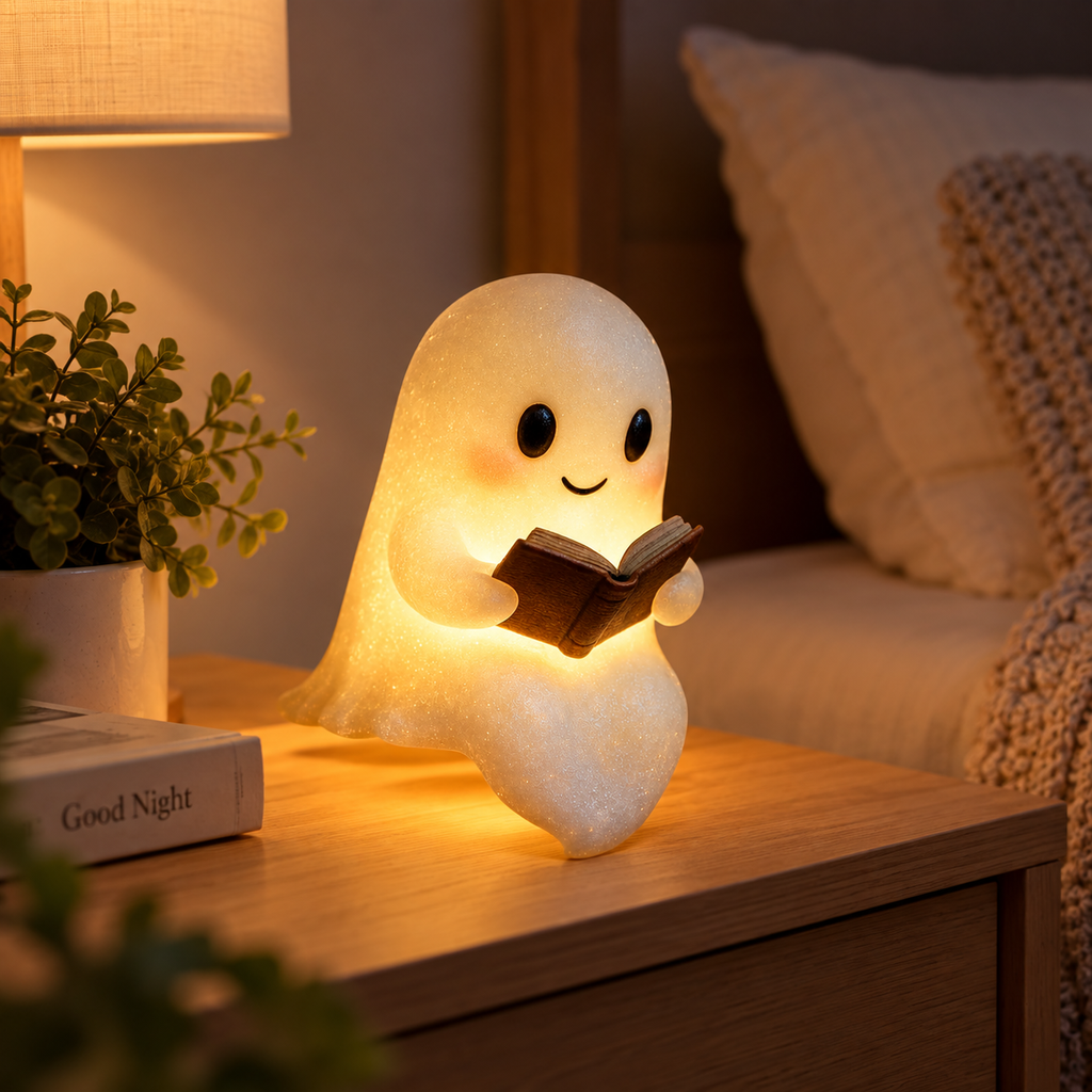 Cute LED Ghost Night Light – Warm Glow Bedside Lamp for Kids, Home & Halloween Décor
