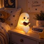 Cute LED Ghost Night Light – Warm Glow Bedside Lamp for Kids, Home & Halloween Décor