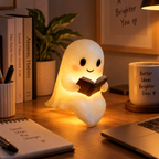 Cute LED Ghost Night Light – Warm Glow Bedside Lamp for Kids, Home & Halloween Décor