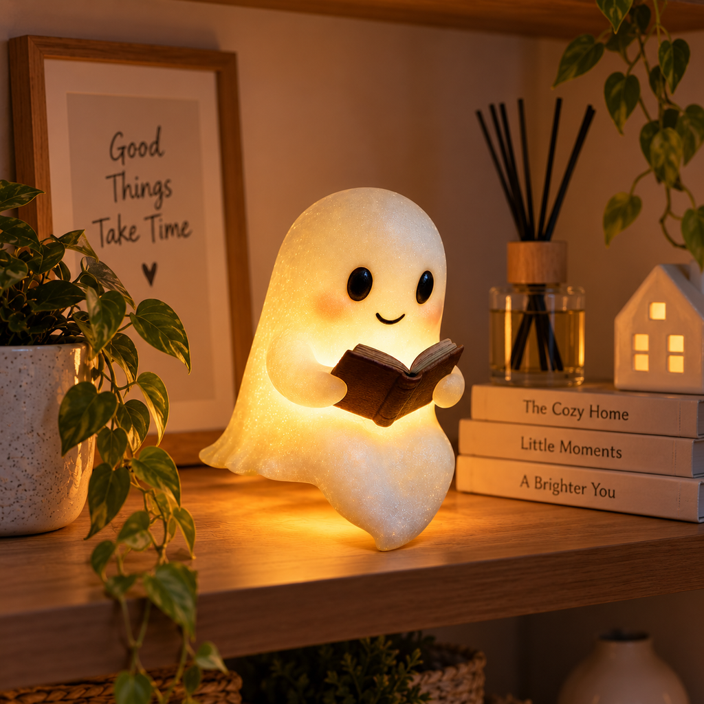 Cute LED Ghost Night Light – Warm Glow Bedside Lamp for Kids, Home & Halloween Décor