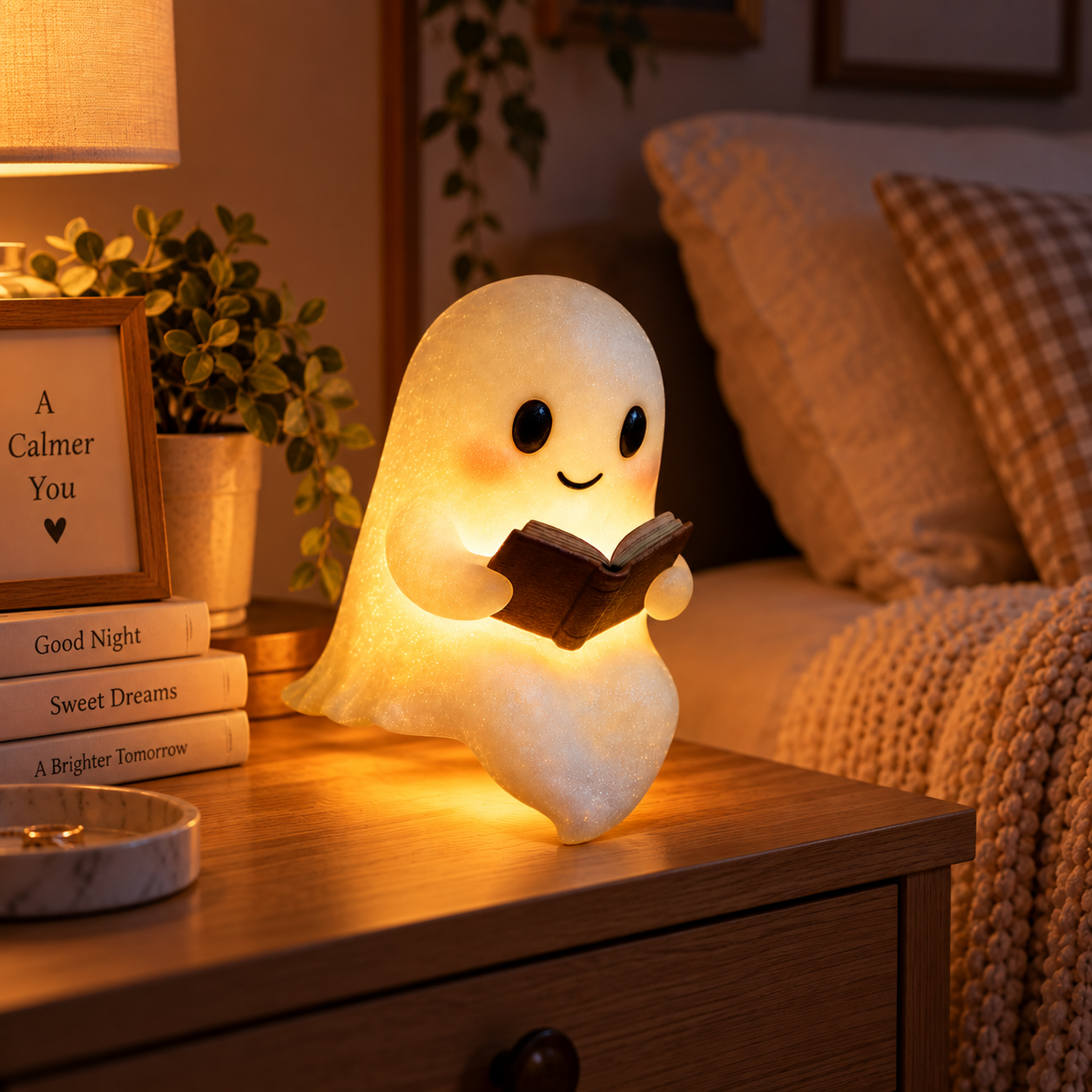 Cute LED Ghost Night Light – Warm Glow Bedside Lamp for Kids, Home & Halloween Décor