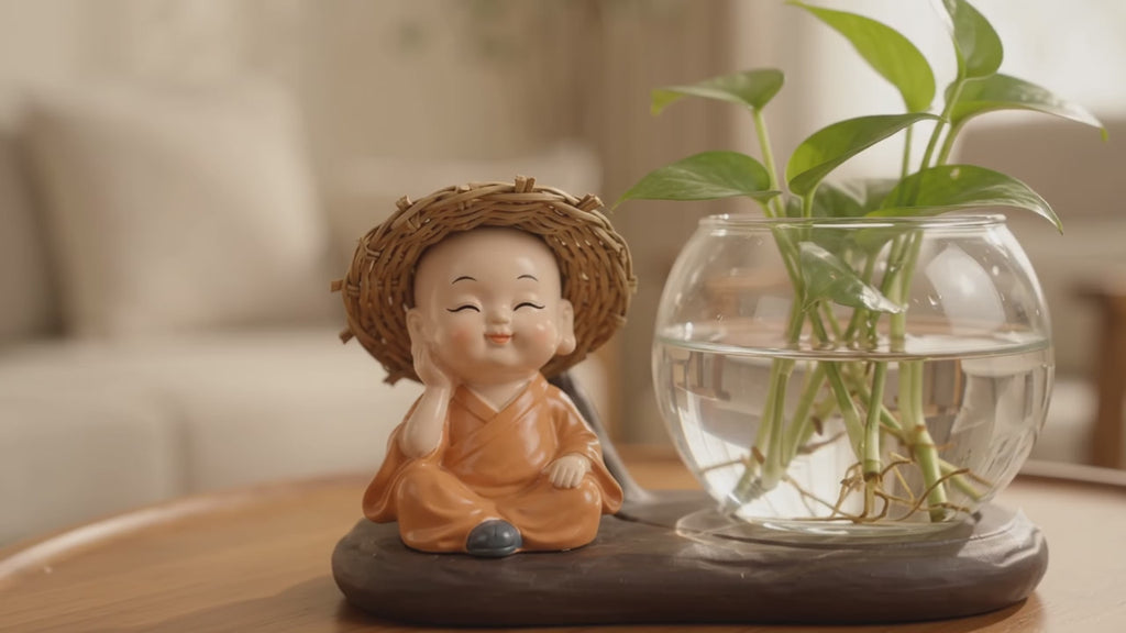 Decorative Glass Vase with Plant & Figurine – Home Décor Accent