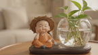 Decorative Glass Vase with Plant & Figurine – Home Décor Accent